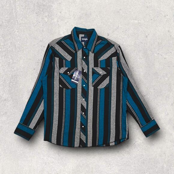 ★ Wrangler (NWT) Western Striped Long Sleeve Wool Button-Up Shirt ★ - Picture 7 of 7